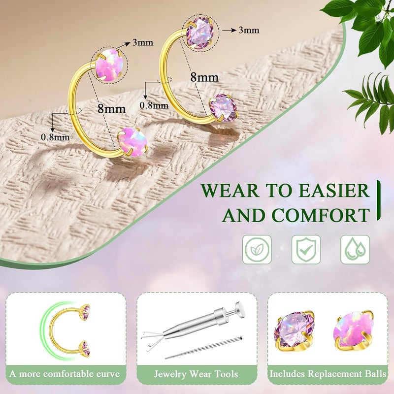 AMASIS Opal Nose Ring Studs Horseshoe Nose Rings Hoops Stud 316L Stainless Steel Nose Rings Round CZ Square Screw L Shaped Nose Stud Hypoallergenic Nostril Piercing Jewelry for Women Men - Image 2
